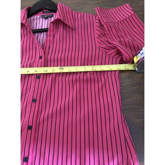 Elementz Stretch Hot Pink Striped Botton-up Blouse Size M - Picture 4 of 9